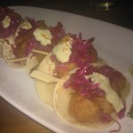 Beer-battered Maine lobster tacos w/red cabbage slaw, jalapeno mayo