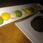 Macarons: lemon-raspberry, vanilla-salted caramel, pistachio-apricot